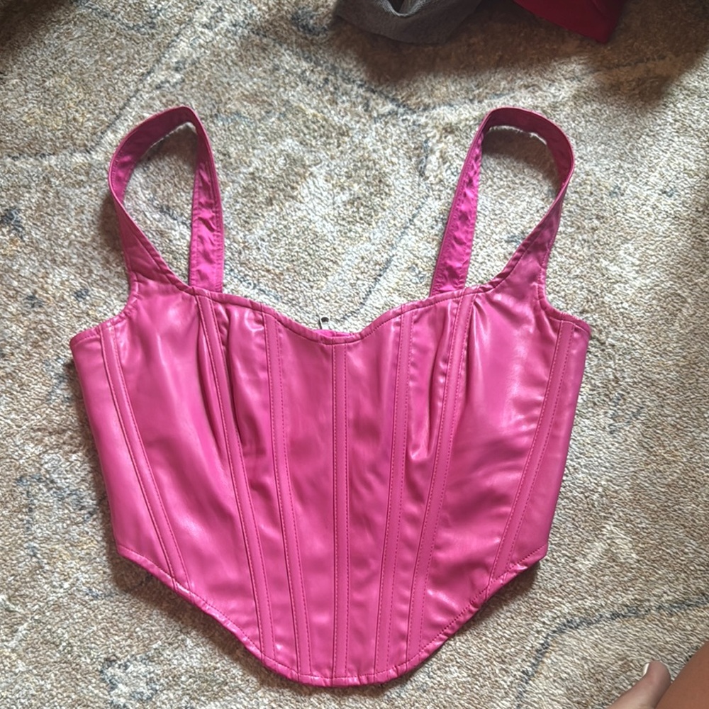 Pink faux leather corset top